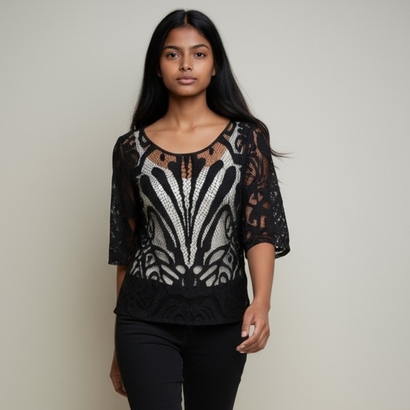 Alfani Tops - ALFANI ladies XS pullover, crocheted lace top black excellent condition